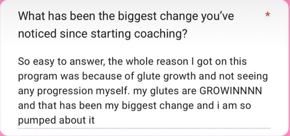 Client check-in about glute growth