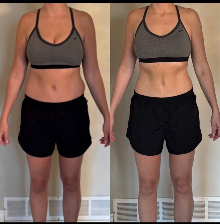Client transformation in a grey Nike sports bra